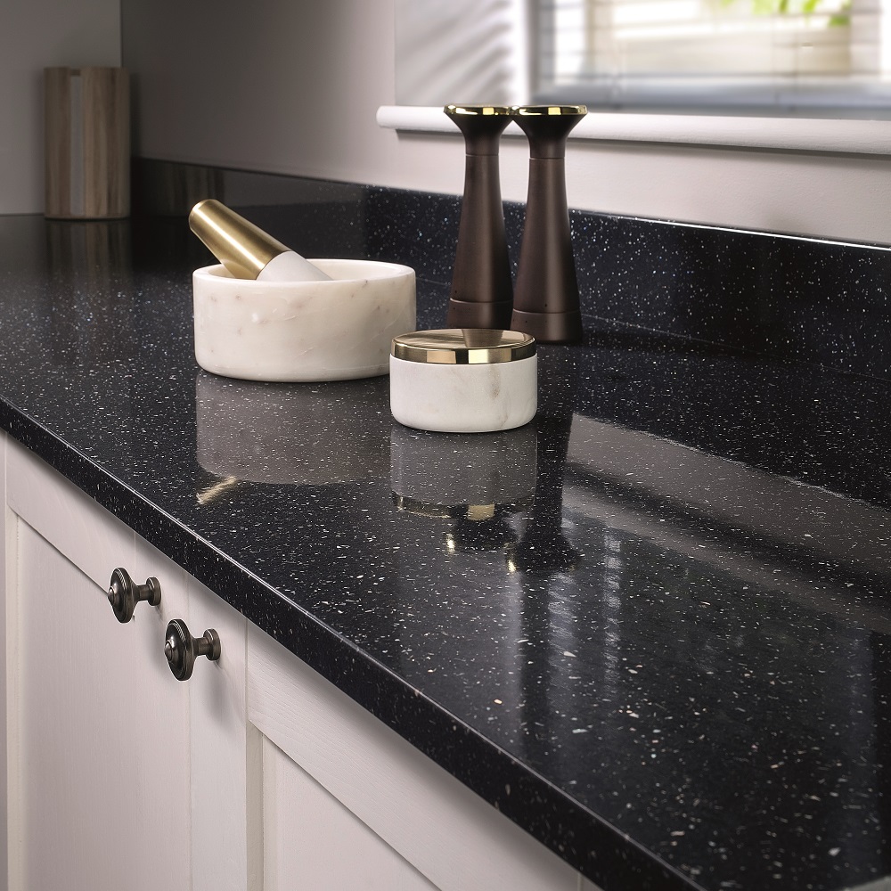 38mm Black Sparkle Gloss Laminate Kitchen Worktop Various sizes and Upstands 