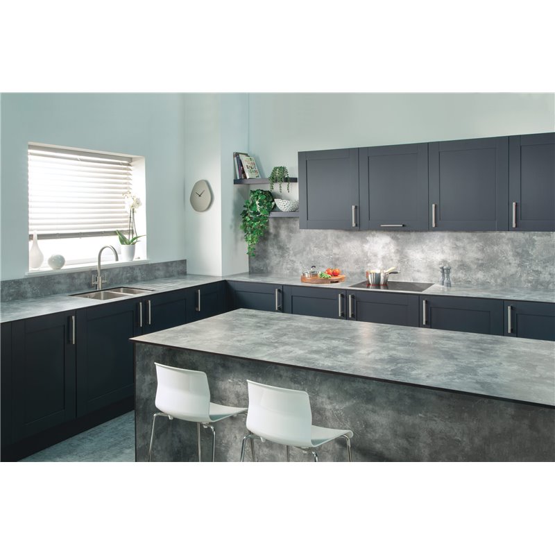 A slimline 12mm Mariz solid compact worktop in a dark concrete finish